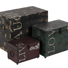 Deco Metal Trunks (Set of 3), 16"/12"/9"