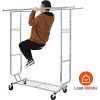 Double Clothing Garment Rack with Shelves - 600 lbs Capacity, Rolling Clothes Rack