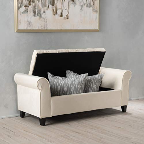 Christopher Knight Home Living Berggren Ivory New Velvet Armed Storage Bench