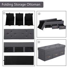 CANMOV Folding Storage Ottoman Bench, 47 Inches Linen Fabric Storage Chest