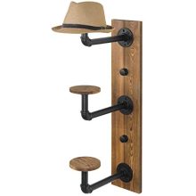 MyGift 3-Hook Industrial Metal Pipe & Rustic Burnt Wood Hat Rack