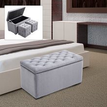 HomCom 3 Piece Tufted Microfiber Storage Bench/Cube Ottoman Set