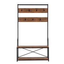 mecor 3-in-1 Industrial Coat Rack, Hall Tree Entryway Shoe Bench