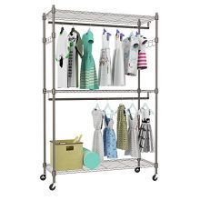 Kemanner Heavy Duty Rolling Garment Rack 3-Tiers Wire Shelving