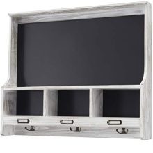 Grey Wooden Wall Mounted Hanging Entryway Shelf with Chalkboard