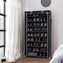 SONGMICS 10 Tiers Shoe Rack with Cover Closet Shoe Storage Cabinet Organizer