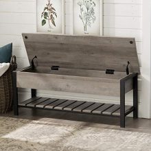 Walker Edison Furniture Company Modern Farmhouse Bench Hidden Entryway Shoe