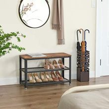 VASAGLE Industrial Shoe Bench, 3-Tier Shoe Rack, Storage Organizer