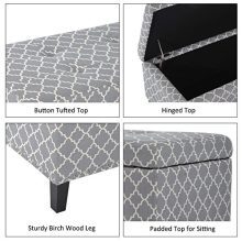 HomCom Large 42" Tufted Linen Fabric Upholstery Storage Bench Ottoman