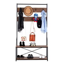 mecor 3-in-1 Industrial Coat Rack, Hall Tree Entryway Shoe Bench