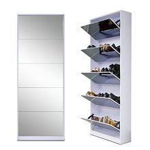 Organizedlife White Wooden Shoe Cabinet Mirror Shoe Organizer