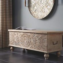 Transform Your Home with the Fossil Ridge Storage Bench – Antique White with Medallion Carvings