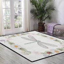 Dragonfly Anti-Skid Area Rug,Vintage Retro Farm Life Inspired Moth