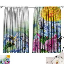 Davishouse Watercolor Flower Thermal Curtains Surreal Iris Peony Poppy Petals Paint