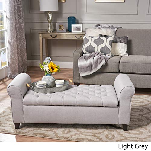 Christopher Knight Home Living Lamara Light Grey Fabric Armed Storage Bench