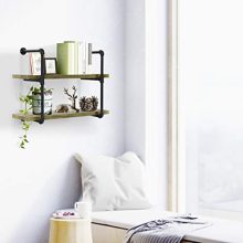 Giantex 2 Tier Rustic Wall Shelves with Wood, Industrial Pipe