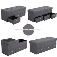 CANMOV Folding Storage Ottoman Bench, 47 Inches Linen Fabric Storage Chest