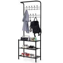 Tangkula Entryway Hall Tree Multi-Purpose Metal Coat and Shoe Bench Rack