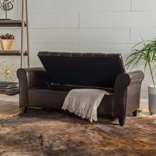 Home Stafford Brown Leather Armed Storage Bench - Elegance Meets Functionality