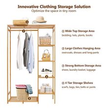 Ufine Bamboo Garment Rack 6 Tier Storage Shelves Clothes Hanging Rack