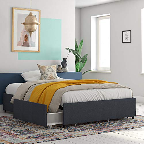 REALROOMS Alden Platform Bed with Storage Drawers, Queen Size Frame