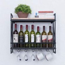 Rustic Wall Mounted Wine Racks with 5 Stem Glass Holder