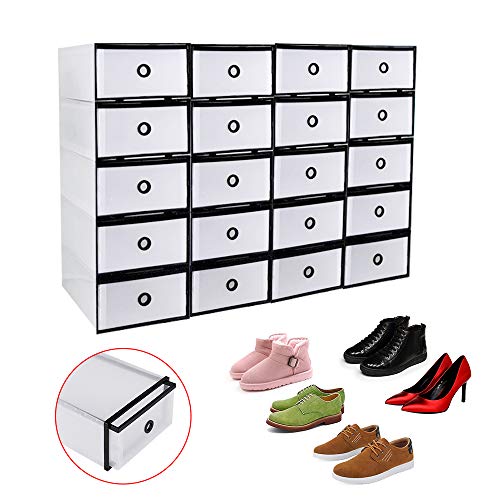 WANLECY 20 Pack Push Drawer Type Stackable Shoe Box Case