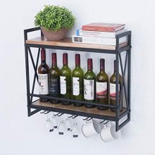 Rustic Wall Mounted Wine Racks with 5 Stem Glass Holder
