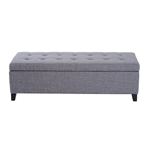 HOMCOM 51" Large Tufted Linen Fabric Ottoman Storage Bench