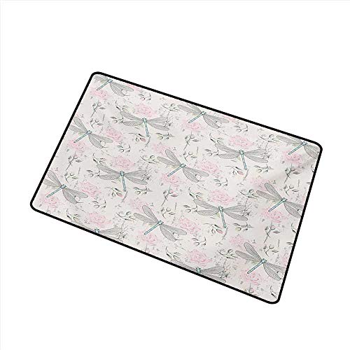 Axbkl Antibacterial Doormat Dragonfly Shabby Chic Roses Worn Old Vintage