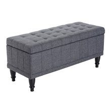 HOMCOM Large 42" Tufted Linen Fabric Ottoman Storage Bench