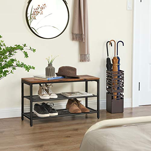 VASAGLE Shoe Bench, Shoe Rack with 2 Mesh Shelves