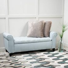 Christopher Knight Home Charlemagne Light Sky Tufted Fabric Armed Storage Bench