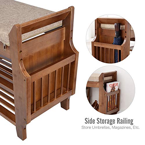 YUSING Bamboo Shoe Rack Bench W/Removable Cushion/Hidden