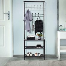 Tangkula Entryway Hall Tree Multi-Purpose Metal Coat and Shoe Bench Rack