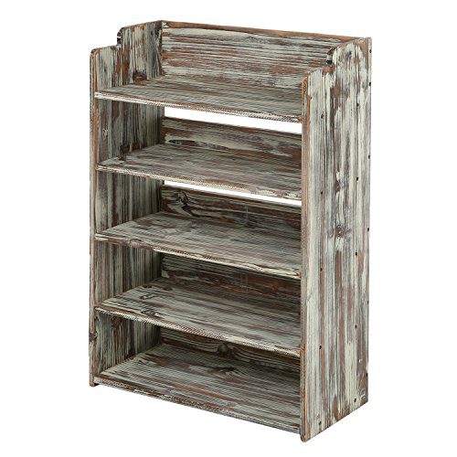MyGift 5 Tier Rustic Torched Wood Entryway Shoe Rack Storage Shelves