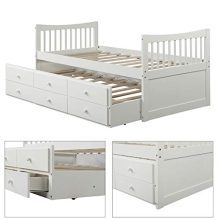 Space-Saving Twin Captain's Bed with Trundle and Storage Drawers for Kids and Teens – Sturdy Wood Frame, No Box Spring Needed