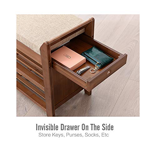 YUSING Bamboo Shoe Rack Bench W/Removable Cushion/Hidden