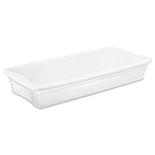 Sterilite Quart/39 Liter Underbed Storage Box, Clear with White Lid