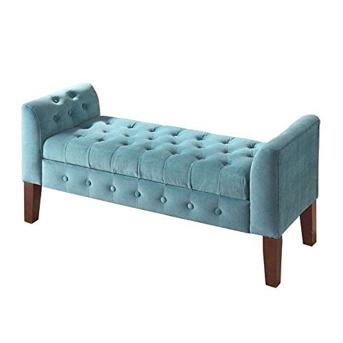 HomePop Velvet Tufted Storage Bench Settee with Hinged Lid