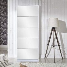 Organizedlife White Wooden Shoe Cabinet Mirror Shoe Organizer