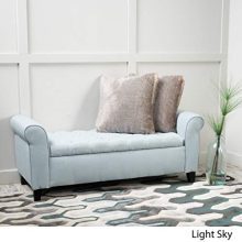 Christopher Knight Home Charlemagne Light Sky Tufted Fabric Armed Storage Bench