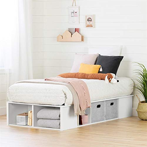 South Shore Flexible Platform Bed with Baskets-Twin-Pure White