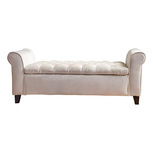 Christopher Knight Home Living Berggren Ivory New Velvet Armed Storage Bench