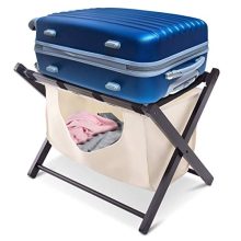 Tangkula Luggage Rack Folding Wood Suitcase Luggage Stand