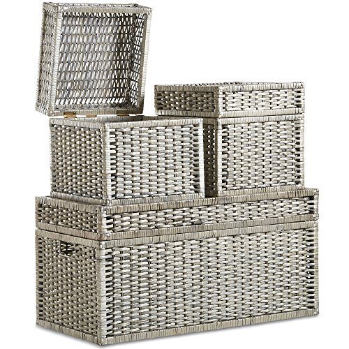 VonHaus Set of 3 Woven Wicker Storage Trunks Chest - End of The Bed Storage