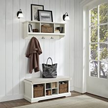 Crosley Furniture  Brennan Entryway Storage Bench and Hanging Shelf Set
