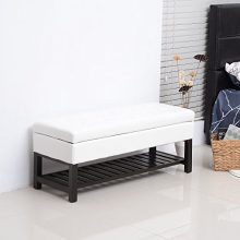 HOMCOM 44" Tufted Faux Leather Ottoman Storage Bench
