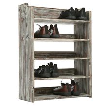 MyGift 5 Tier Rustic Torched Wood Entryway Shoe Rack Storage Shelves