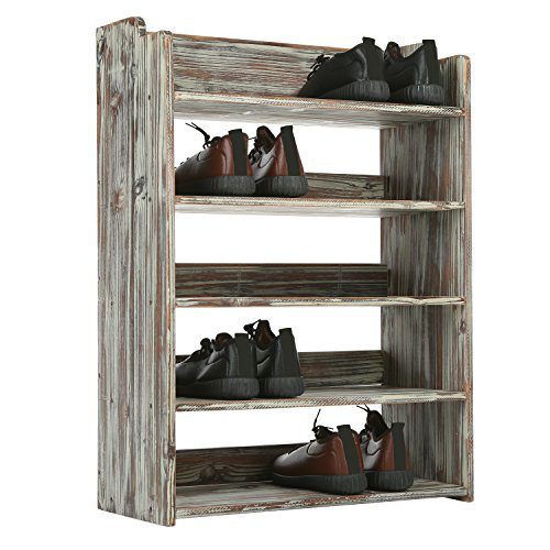 MyGift 5 Tier Rustic Torched Wood Entryway Shoe Rack Storage Shelves